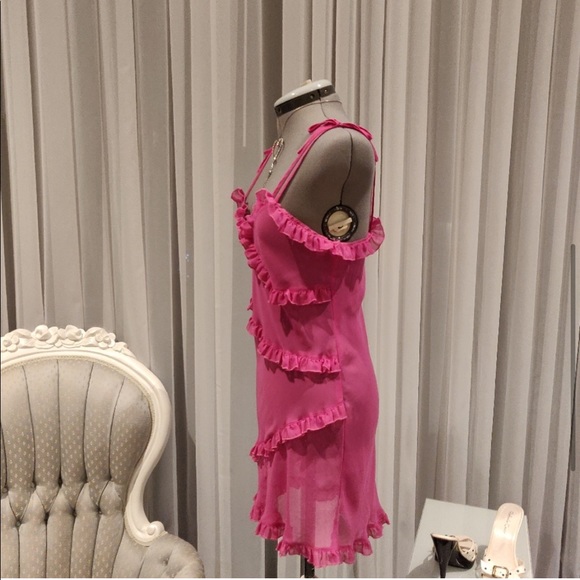 La Vie En Rose Pink Sheer Ruffled Babydoll Slip - Picture 5 of 8